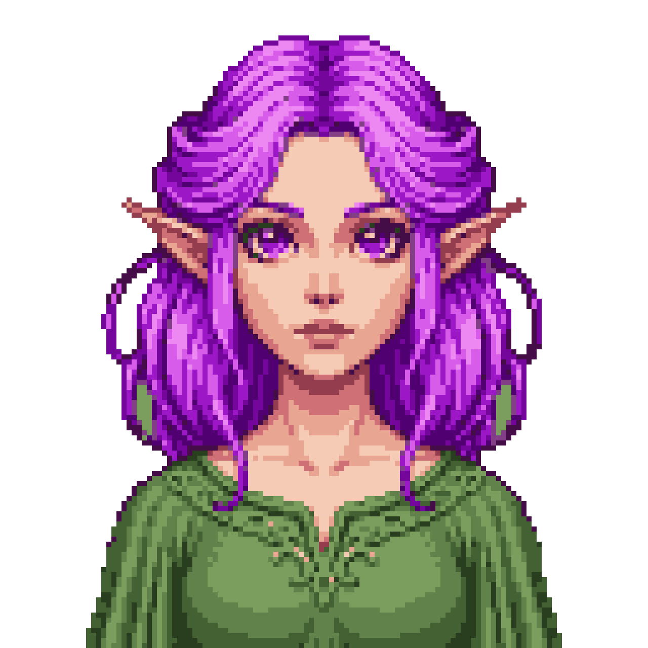 Serene Elf Girl with Amethyst Eyes & Purple Hair