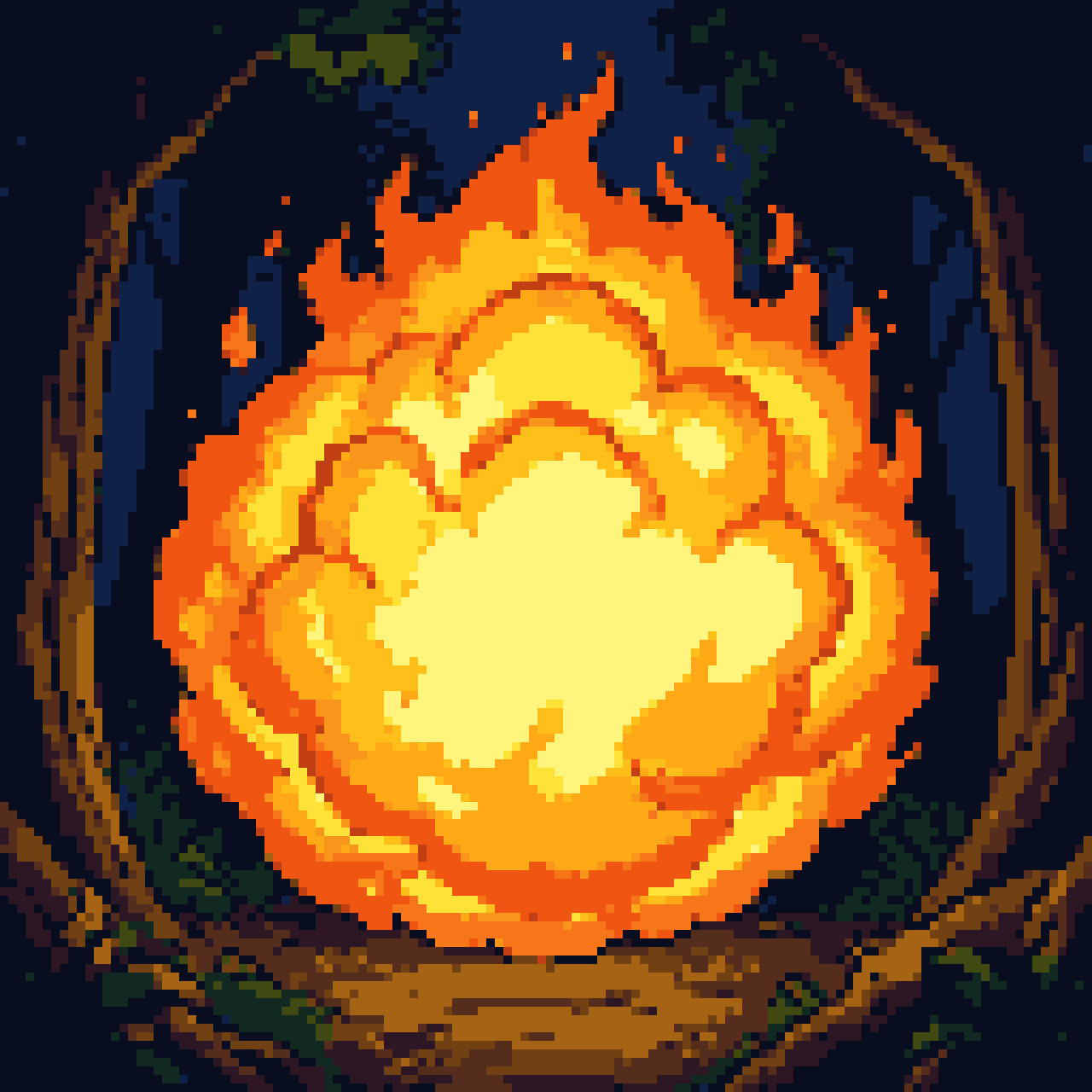 Blazing Fire Elemental Rises from Dark Forest