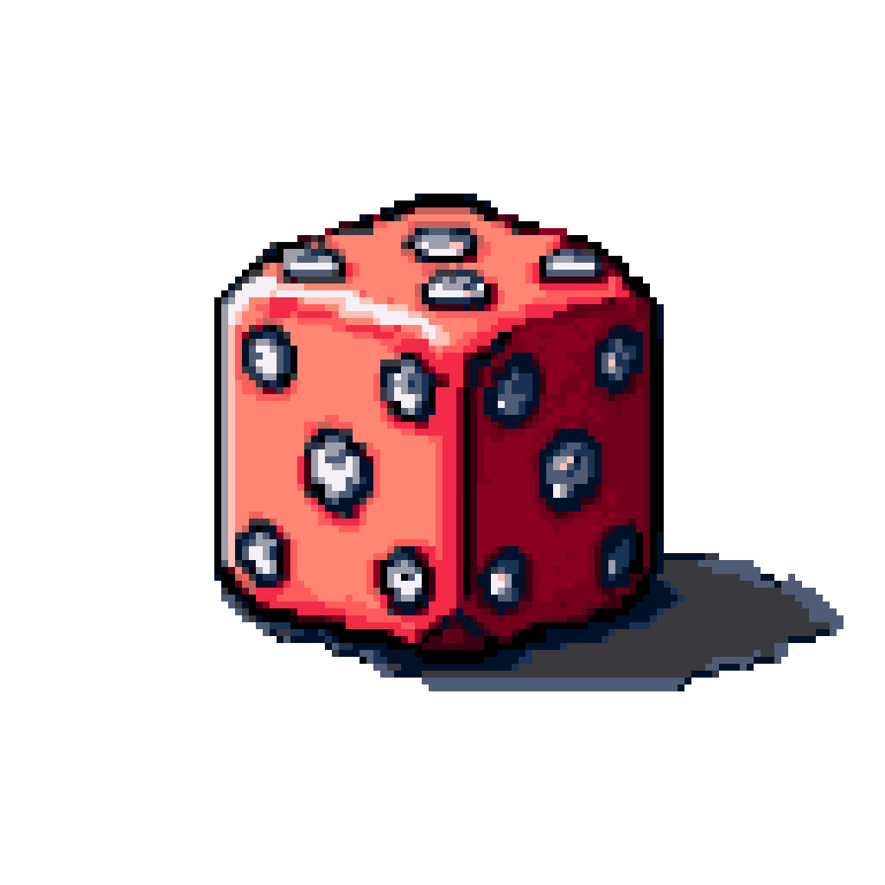 Pixel Art Red Die with Blue Pips & Shadow