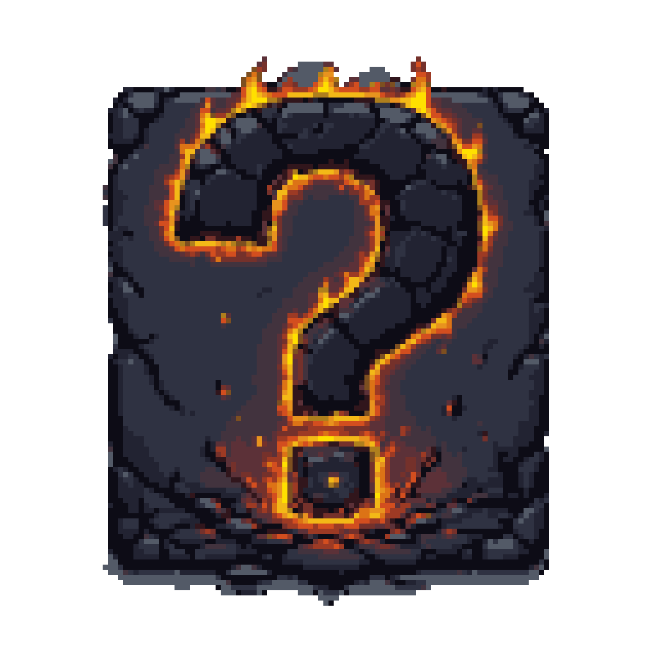 Fiery Stone Question Mark Icon: Dark Fantasy Inferno