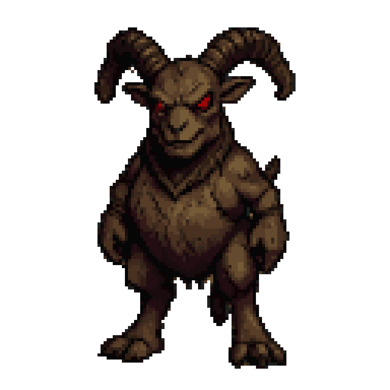 Menacing Crimson-Eyed Goat Creature: Dark Fantasy Art