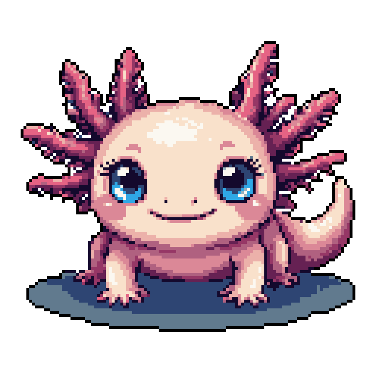 Cute Axolotl Smile: Pastel Pink & Blue Digital Art