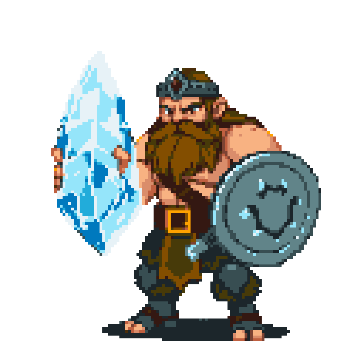 Sprite: Barbarian's Ice Fury Meets Smiley Shield Battle