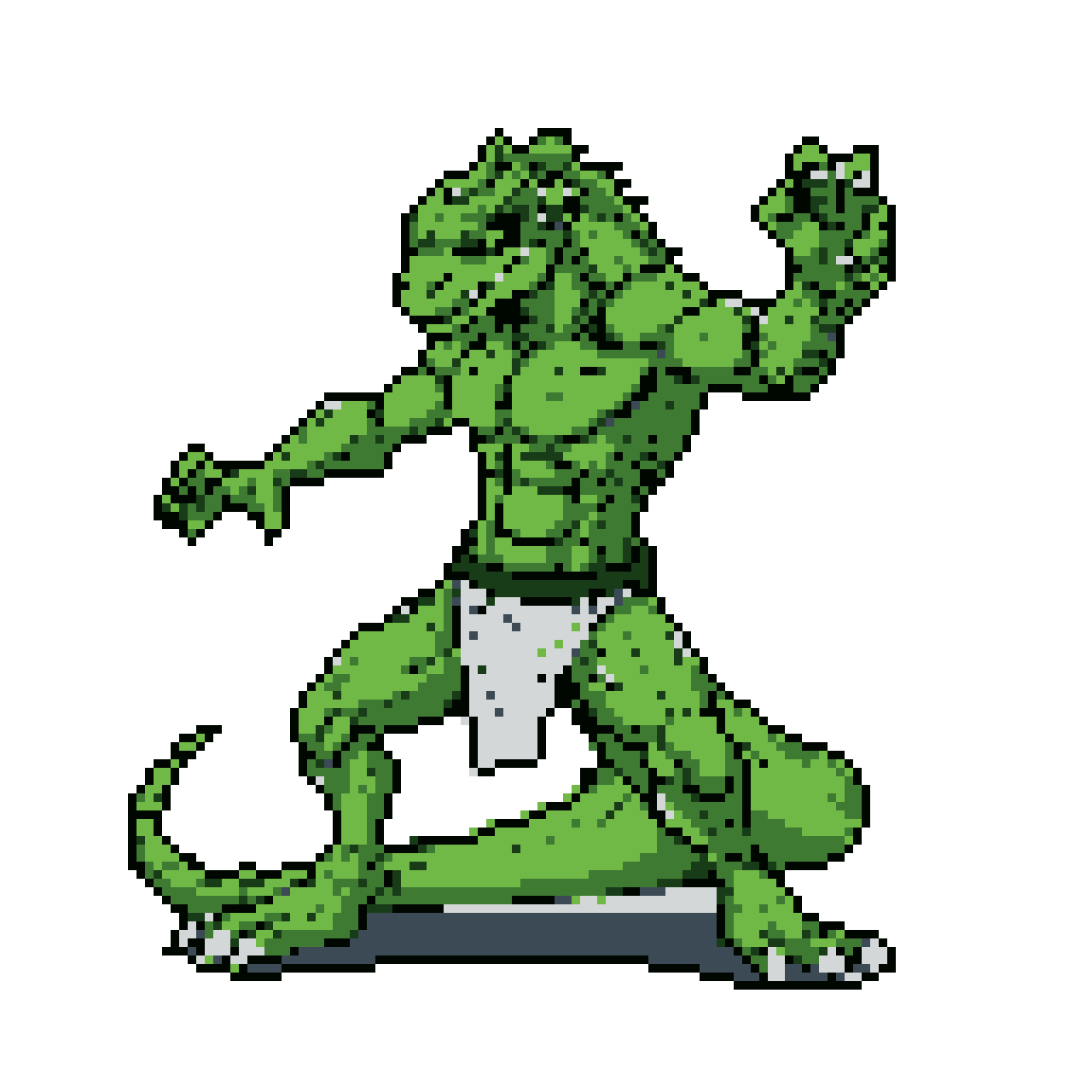 Green Lizard Warrior Ready to Strike