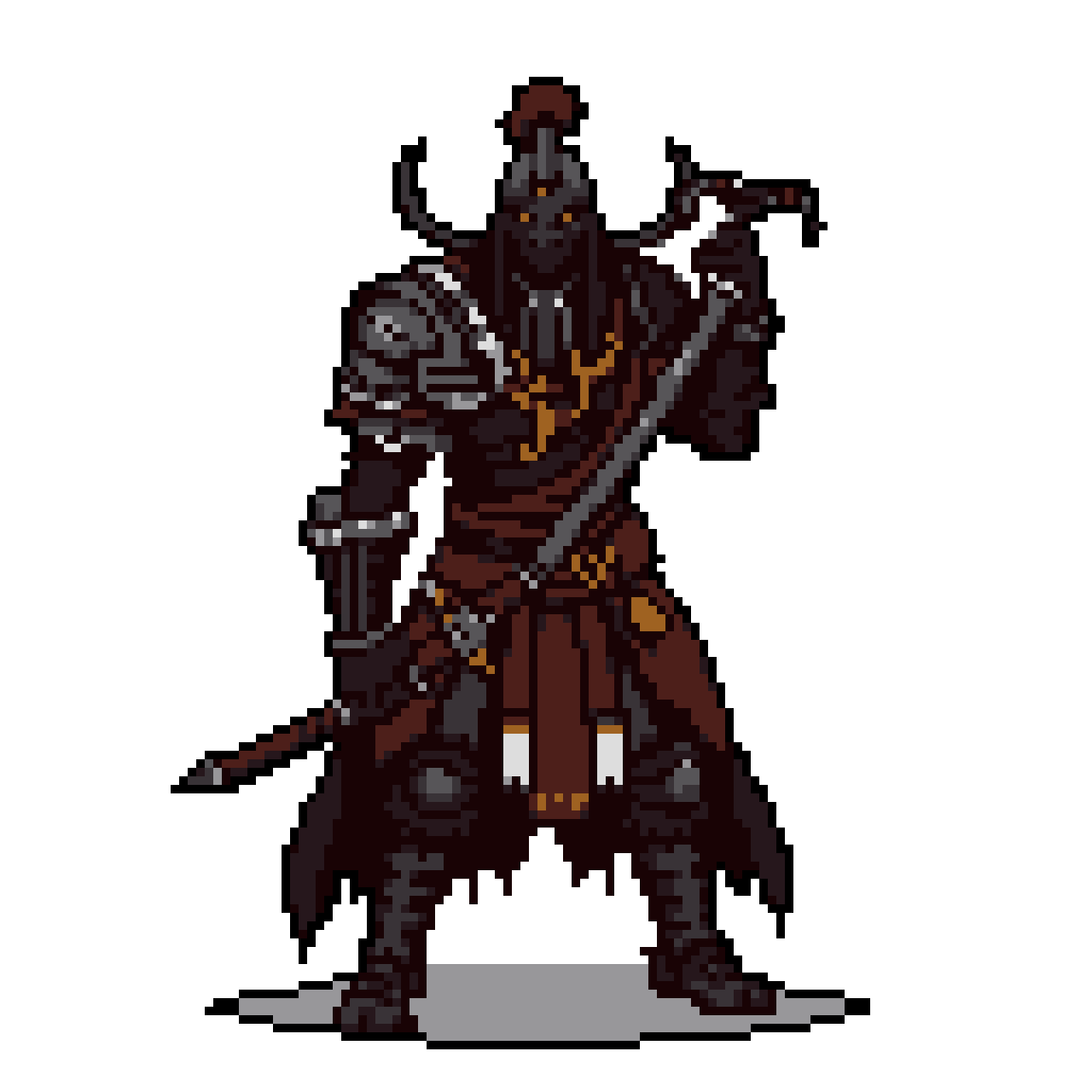 Ominous Warrior: Dark Armor, Golden Emblem, Ready for Battle
