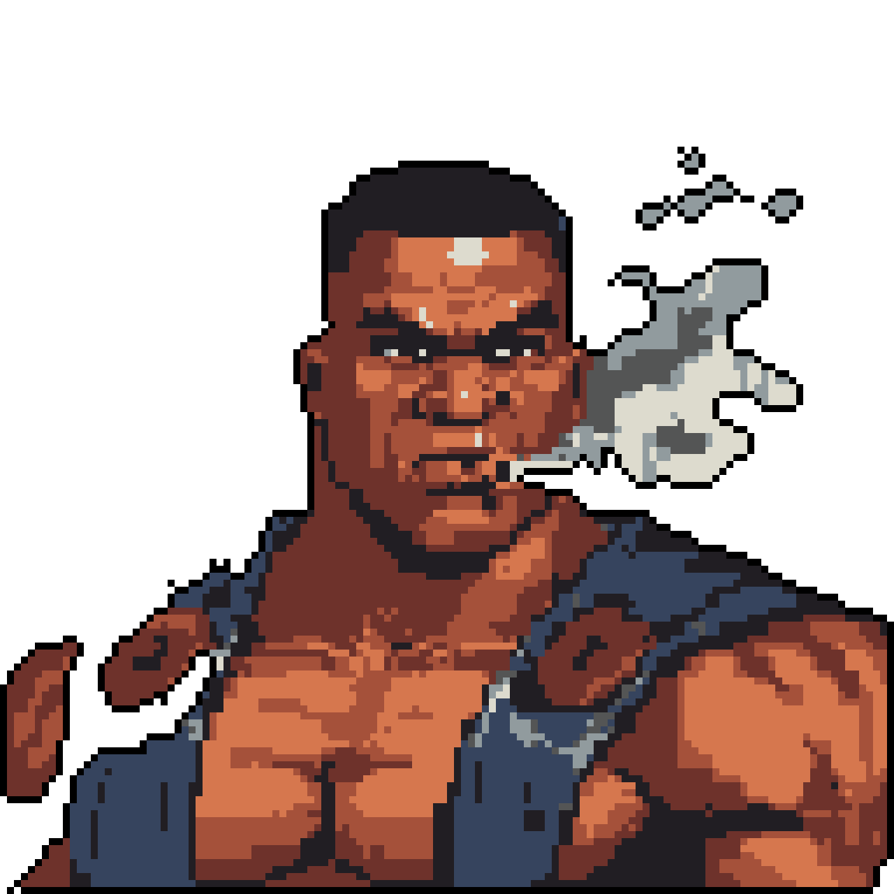 Pixel Art Sprite: Grit and Smoke: Muscular Man's Intense Gaze