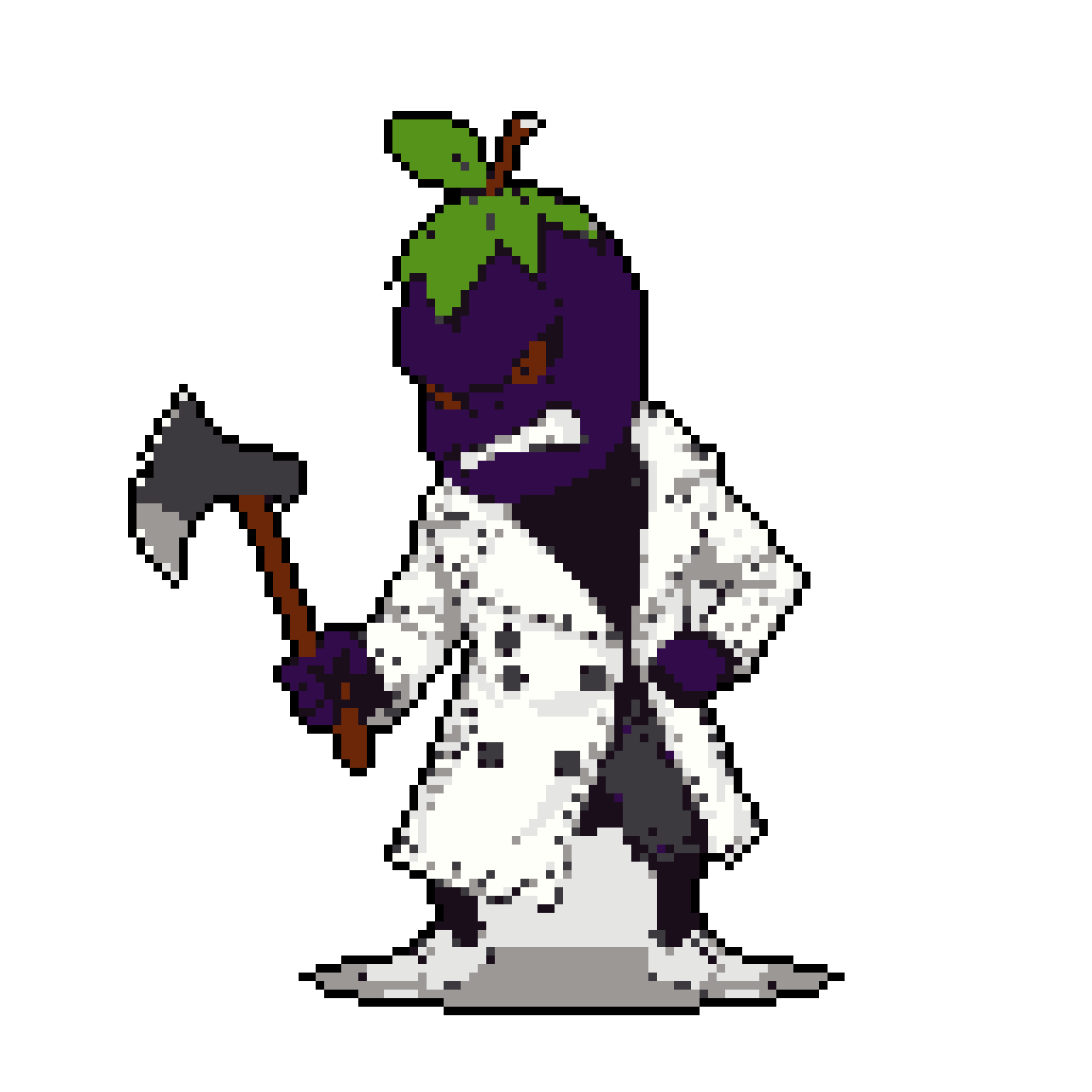 Angry Eggplant Villain with Axe and Lab Coat