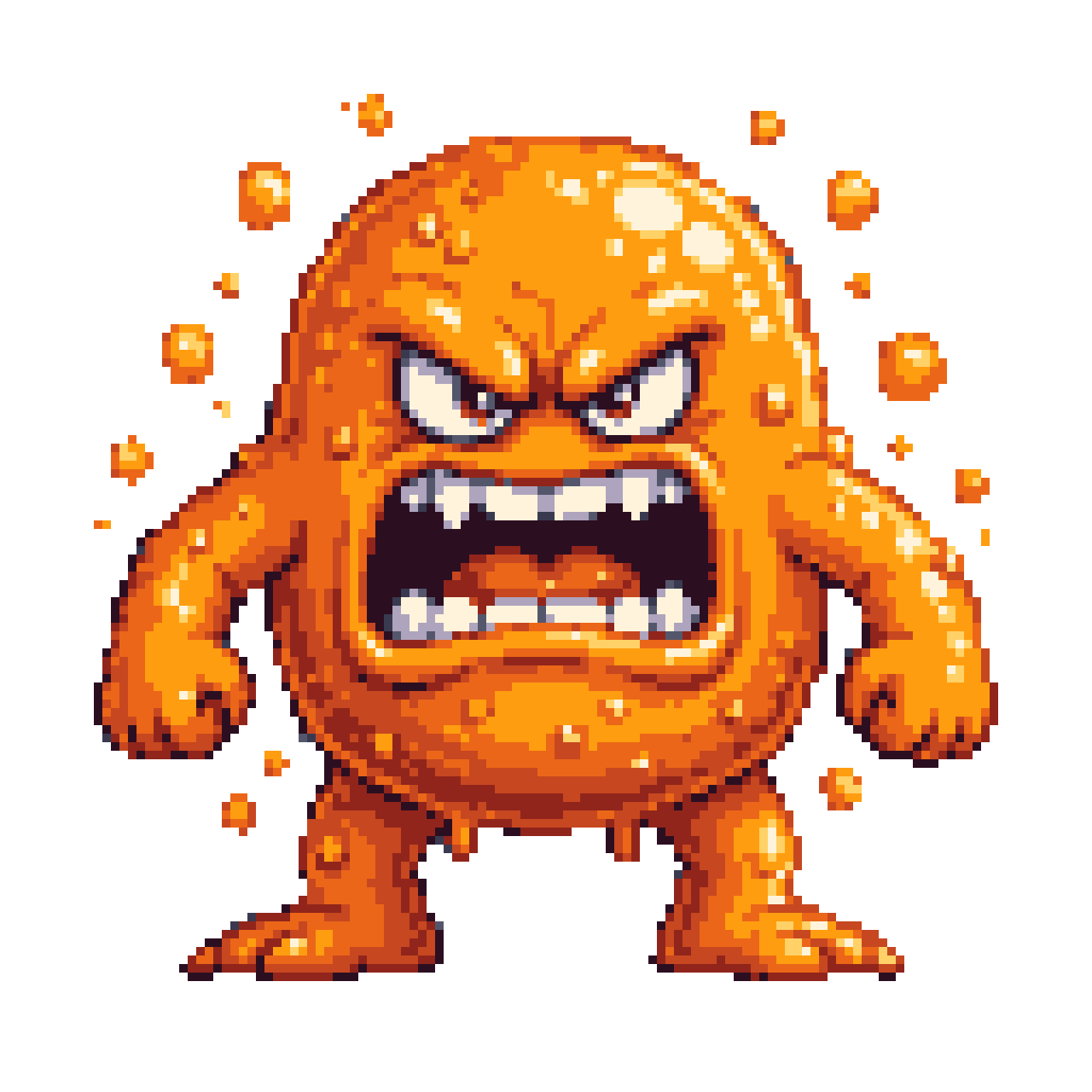 Raging Orange Blob Monster Roars in Fury