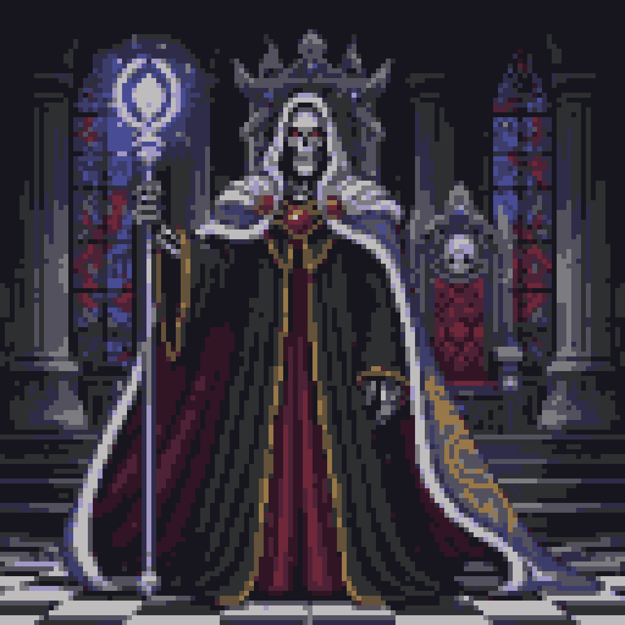 Pixel: Crimson Skeleton King: Regal Throne Room Awaits