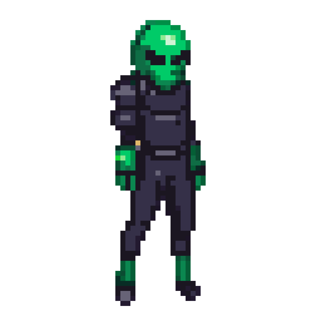 Green Alien Guard: Watchful Stillness, Digital Sentinel