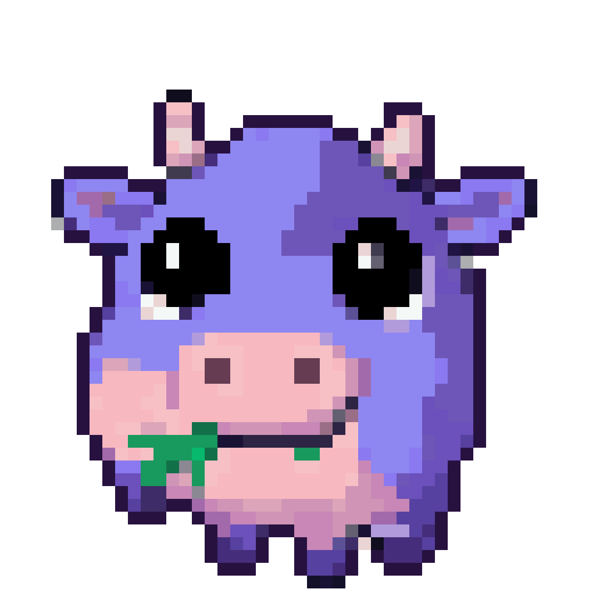 Cute Purple Alien Cow Eats Grass, Animated Sprite