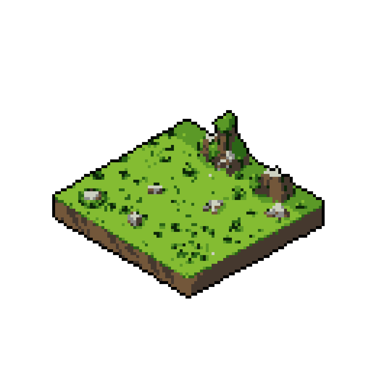 2D Game Asset: Floating Island: Lush Green Terrain with Rocks