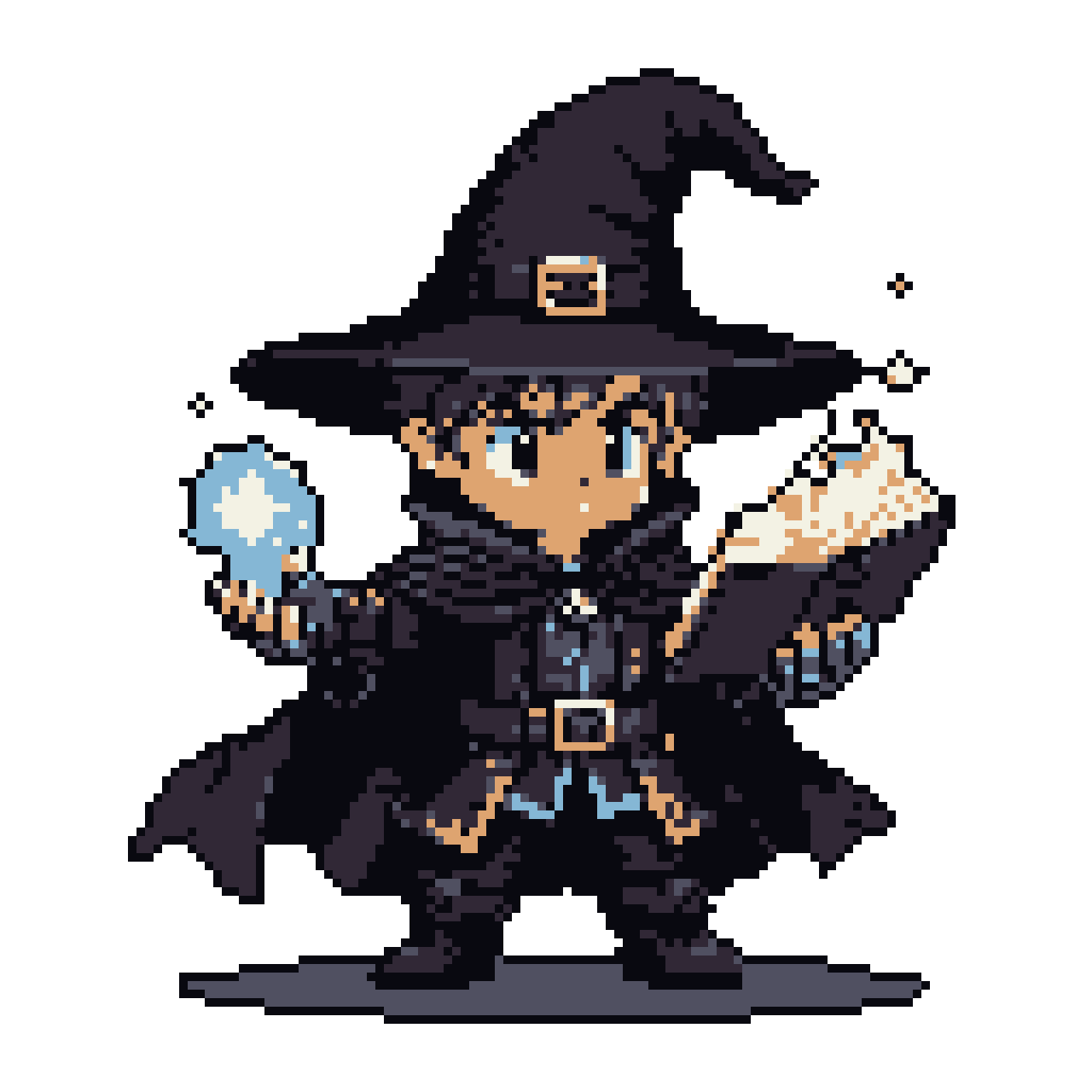 Chibi Wizard Conjures Magic Orb & Spellbook