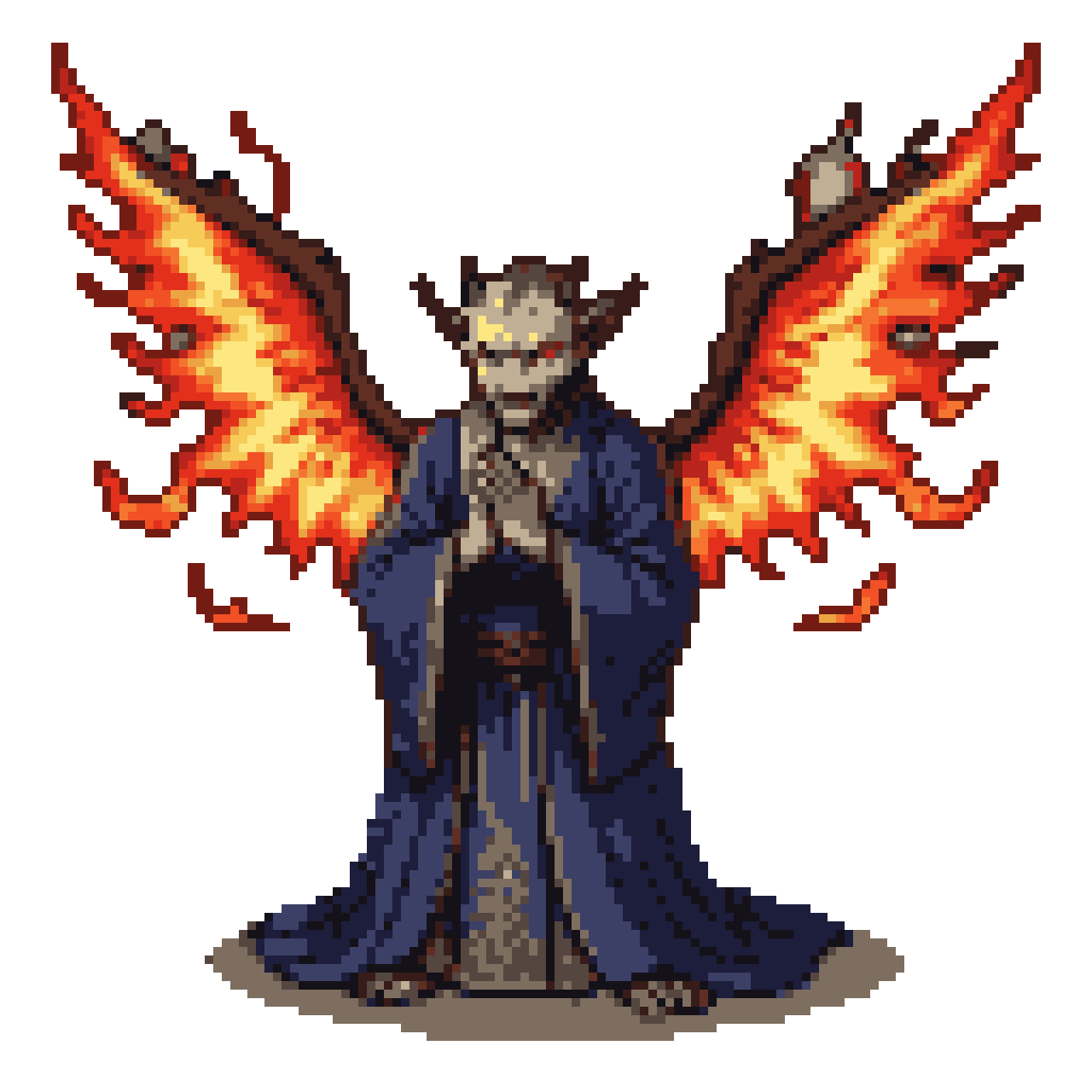 Pixie Skeleton Fiery Angelic Skeleton Prays with Blazing Wings