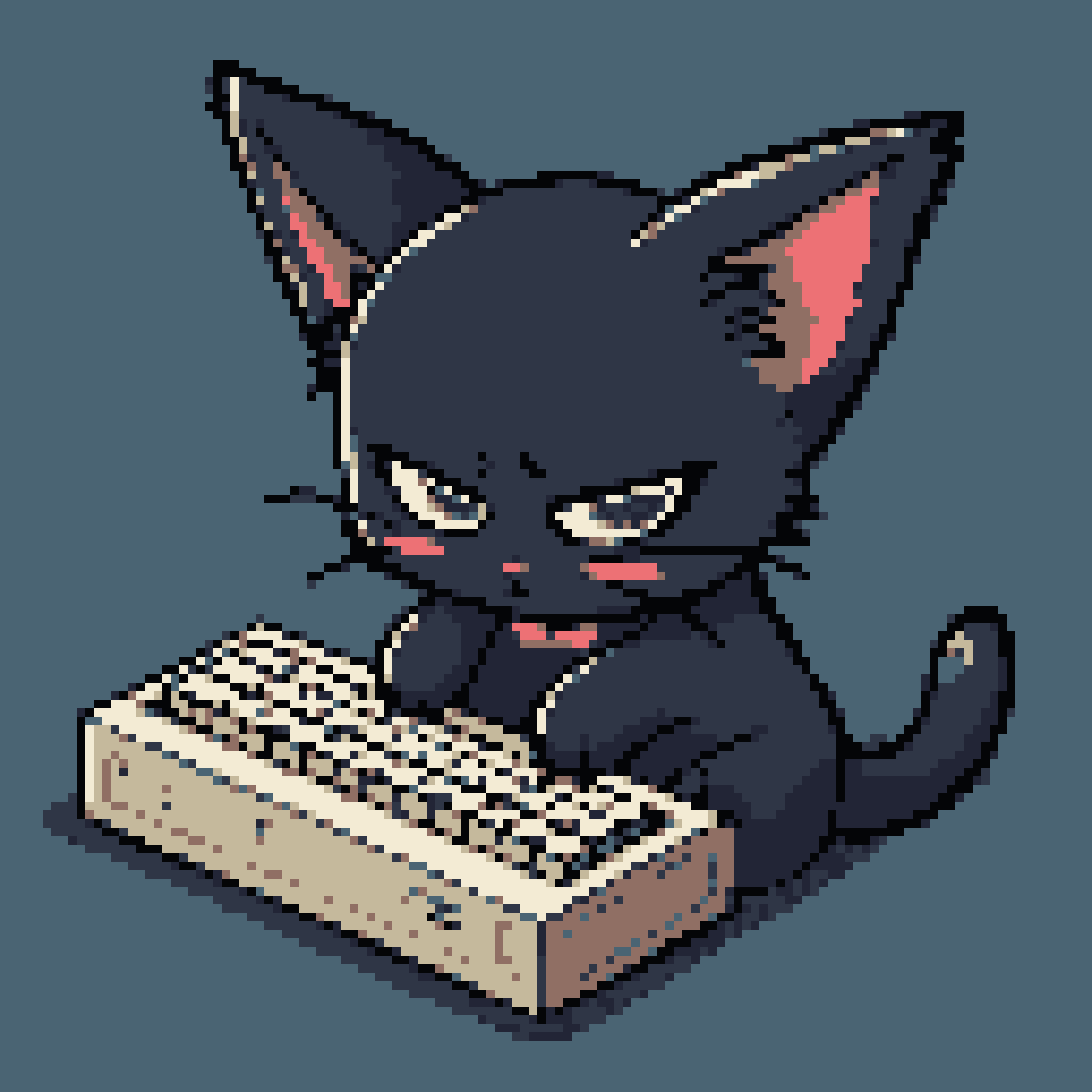 Focused Cat Typing on Vintage Keyboard
