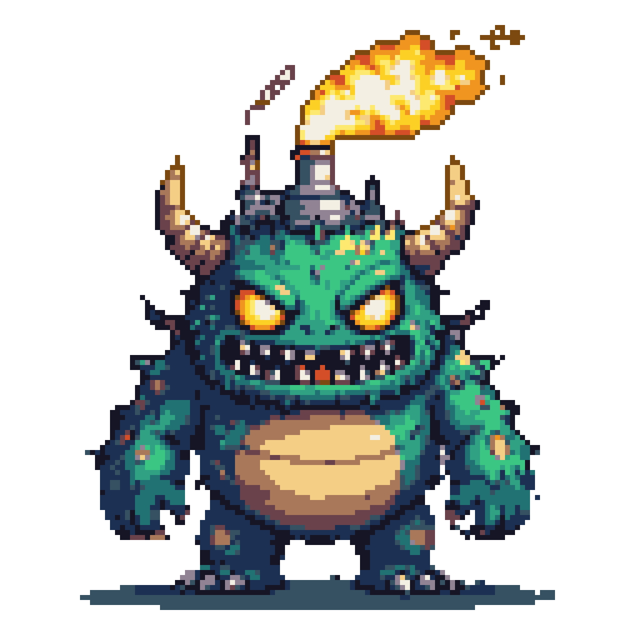 Emerald Monster with Nuclear Crown: Fiery Power Unleashed