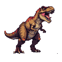 Ferocious T-Rex roaring in a 3/4 isometric battle pose with jaws agape.