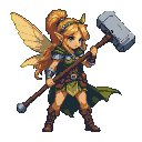 Pixel Art: pixie holding huge hammer weapon