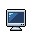 Retro computer monitor with a blue pixelated screen.
