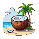 Pixel art generated with AI prompt: coconut with beach and p