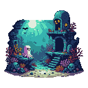Pixel Art: haunted reef (generated with AI by Alouka).