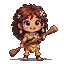 Chibi cave girl with brown hair, flowers, and fur clothing, holding a wooden club.