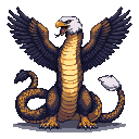 Pixel Art: Draw a full body snake head with eagle wings lion legs dog tail and anaconda face and neck (generated with AI by Serdan Sprite).