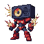 Pixel Art: thunder electro demon with huge speaker instead of head (generated with AI and edited by sandacz).
