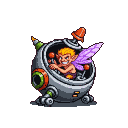 Pixel Art: whimsical ball mech operated by pixie