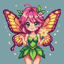 Pixel Art: cute pixel art fairy girl with pink hair and butterfly wings...