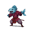 Pixel Art: kung fu master with fish head (generated with AI by pixie.haus).