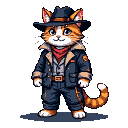 Pixel Art: cool cat in outfit (generated with AI by pixie.haus).