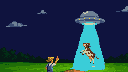 Pixel Art: ufo abducts cow