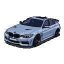 A white BMW sport sedan with sharp lines and aggressive styling, angled against a black background.