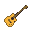 Stylized amber and brown guitar with chunky pixels on a black background.