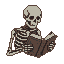 Pixel Art: skeleton reads book close-up