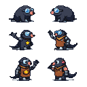 Pixel Art: "A detailed 16-bit pixel art sprite sheet of a mole characte...