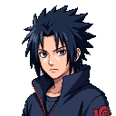 Young man with spiky dark blue hair, blue eyes, and a stern expression, wearing a dark blue jacket with red trim and an Akatsuki-like cloud symbol.