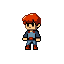 A brave pixelated adventurer, ready for their next quest, stands poised with fiery red hair against a cool blue tunic. Their determined gaze and classic retro design evoke a sense of classic JRPG adventure.