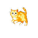Pixel Art: A light orange-and-white tabby cat jumping and bouncing in a...