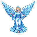 A majestic water and ice angel with crystalline blue and white wings outstretched, wearing a flowing gown of frozen water.