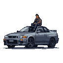 Pixel Art: faça um nissan grt skiline cinza com uma liztra zul passando...