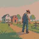 Pixel Art: make a farm man go away from his farm and his vary sad