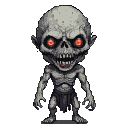 A grotesque ghoul with a large skeletal head and glowing orange eye sockets.