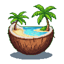 Pixel art generated with AI prompt: coconut with beach and p