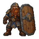 Pixel Art: dwarf with huge oak shield