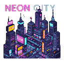 Pixel Art: Neon city from above (generated with AI and edited by Alouka).