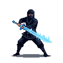 Pixel art generated with AI prompt: ninja with ice sword