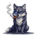 Pixel Art: um lobo sentado fumando um charuto, com óculos preto