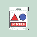 Pixel Art: a pack of collectible stickers, red triangle and blue circle...